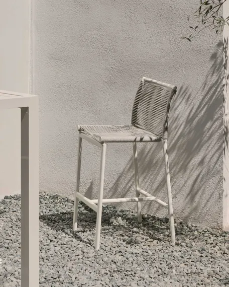 Садовый барный стул Culip из веревки и белого алюминия, 65 см