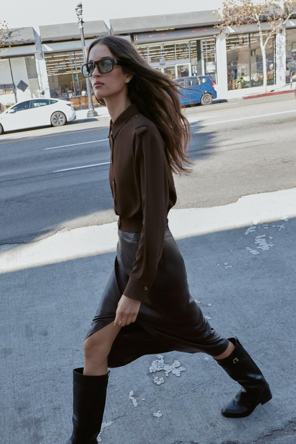 ZARA РУБАШКА C ХЛЯСТИКАМИ НА ПЛЕЧАХ, КОРИЧНЕВЫЙ