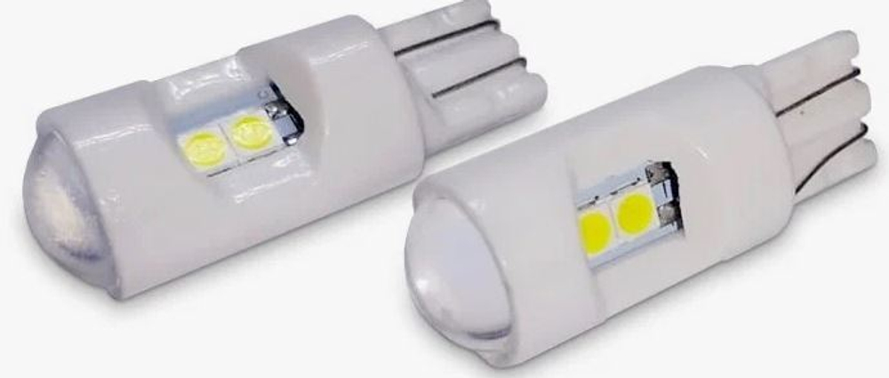Светодиод 12V T10  6SMD 3030 White  Ceramic LENS 2+4SMD DTC-3006 (без цок)линза2+4SMD Ceram ТС-3006