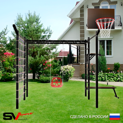 Уличная шведская стенка Sv Sport рукоход с комплектом турник прямой 2шт У5587К (Брусья/Скамья/Со спинкой/Щит баскет/Кронш бокс/Сетка)