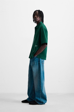 ZARA КУРТКА-РУБАШКА С ВЫШИВКОЙ, ЗЕЛЕНЫЙ