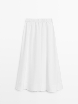 Massimo Dutti Струящаяся юбка миди с эластичной вставкой, белый