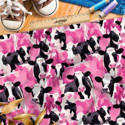 Ткань премиум шелк искусственный Армани коллаж из розовых коров