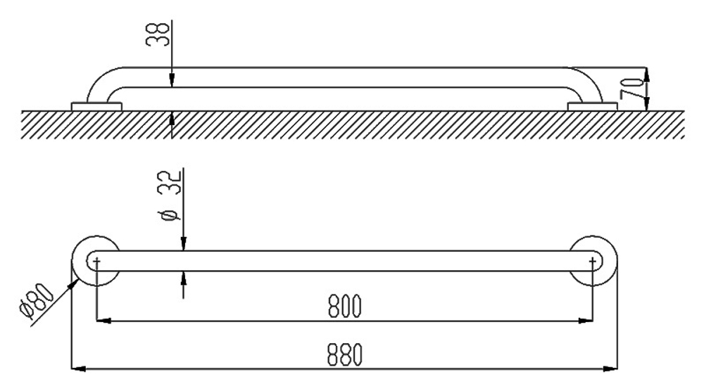 Поручень прямой Nofer 800 мм белый  схема
