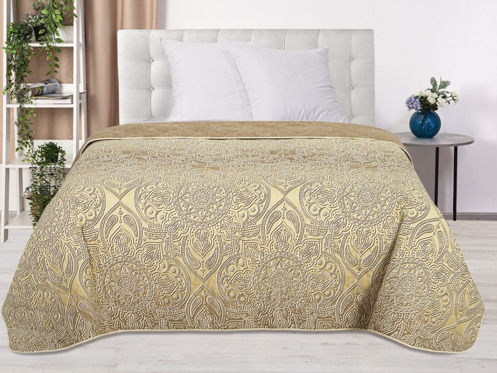 Покрывало на кровать, стеганое, поплин с размерами 215х220