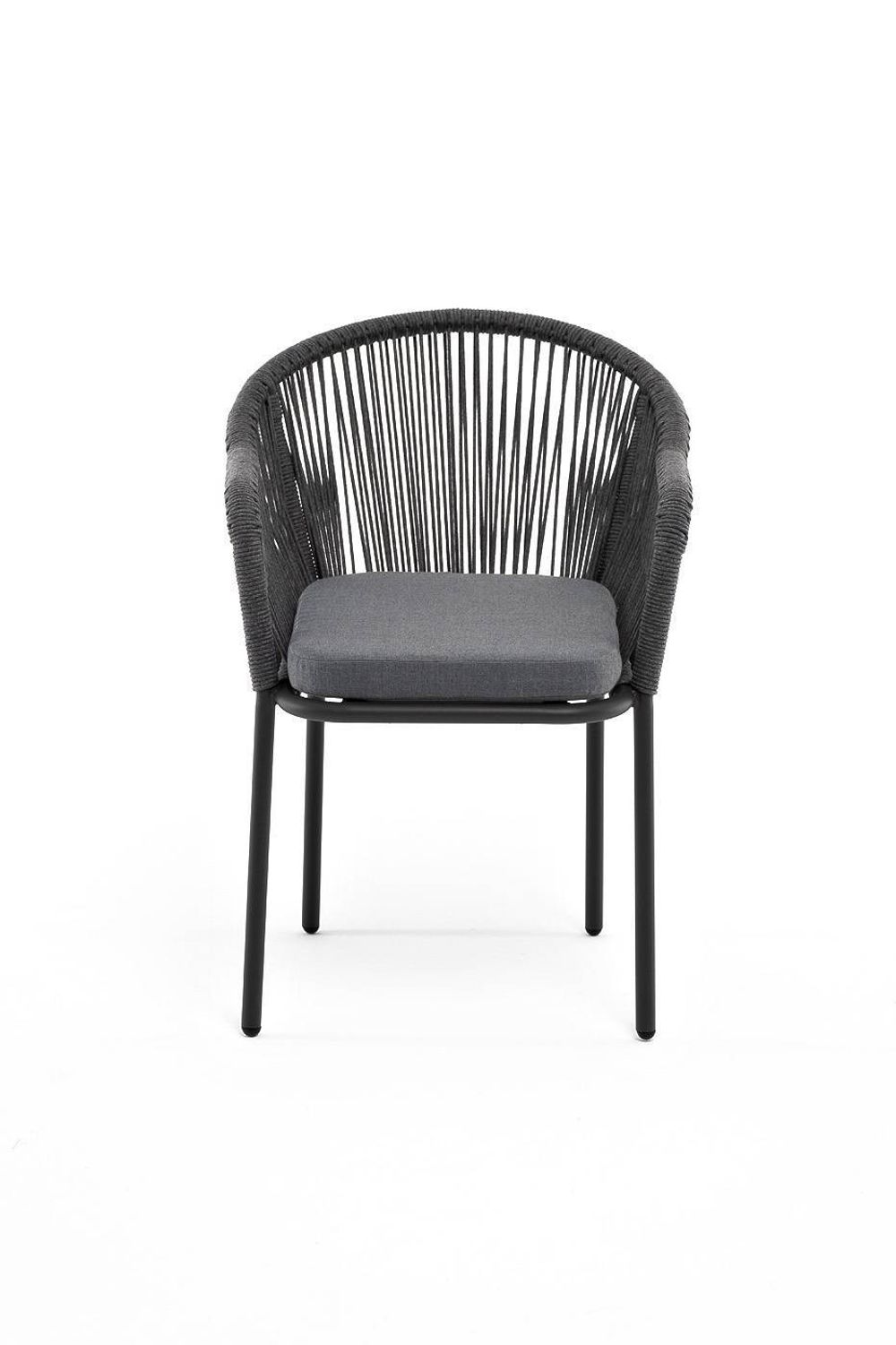 "Лион" стул плетеный из роупа, каркас алюминий серый (RAL7022) муар, роуп серый круглый, ткань серая 017