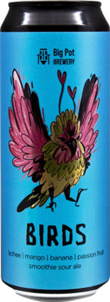 Пиво Биг Пот Бердс Личи, Манго, Банан, Пешн Фрут / Big Pot Birds Lychee, Mango, Banana, Passion Fruit 0.45 - банка