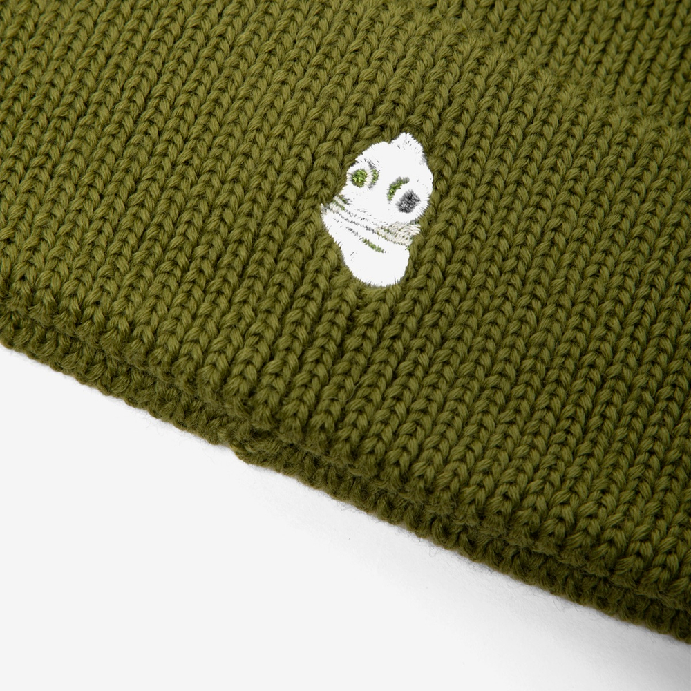 Beanie Hat Embroidered Logo  Light Khaki