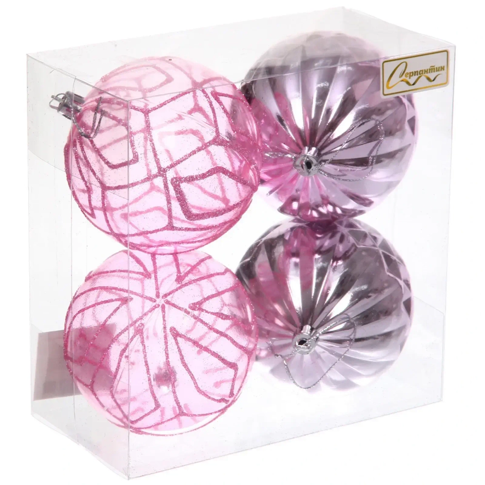 Набор шаров «Волшебные узоры « 8 см (в наборе 4 шт), Розовый