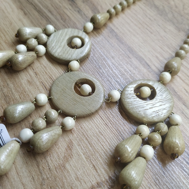 Колье Трио Сатурна, дерево, цвет бежевый, молочный, 48 см