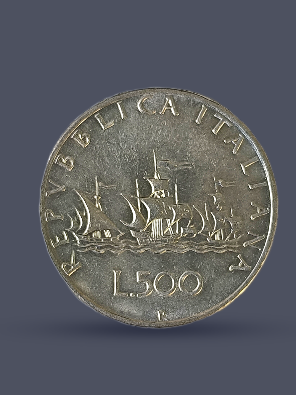 Монета 500 лир (lire) 1965 год "Каравеллы" Италия