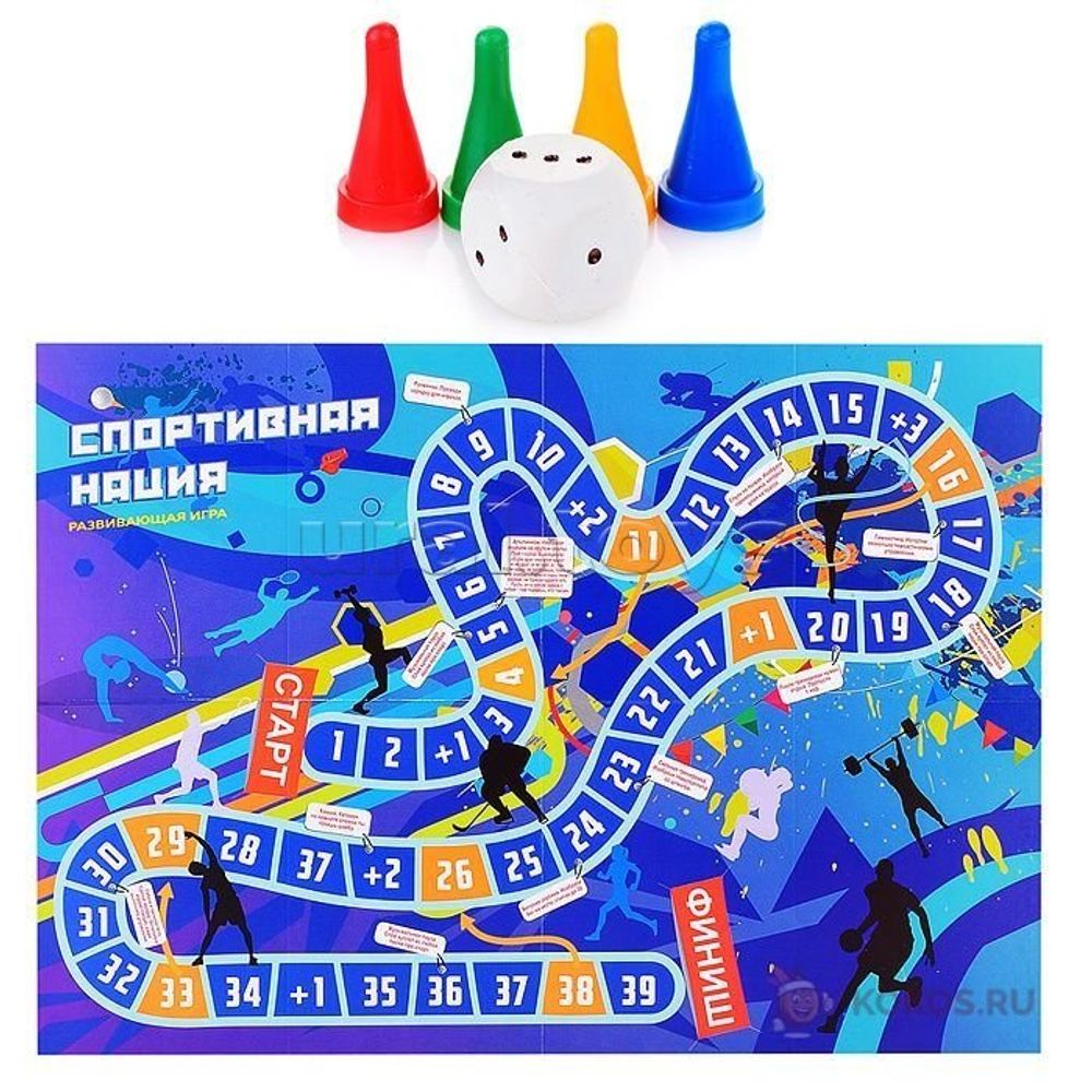 Игра-ходилка, Ракета "Спортивная нация", 5 +, размер игрового поля 420 х 300 мм, в комплекте кубик, 4 фишки, пакет с европодвесом