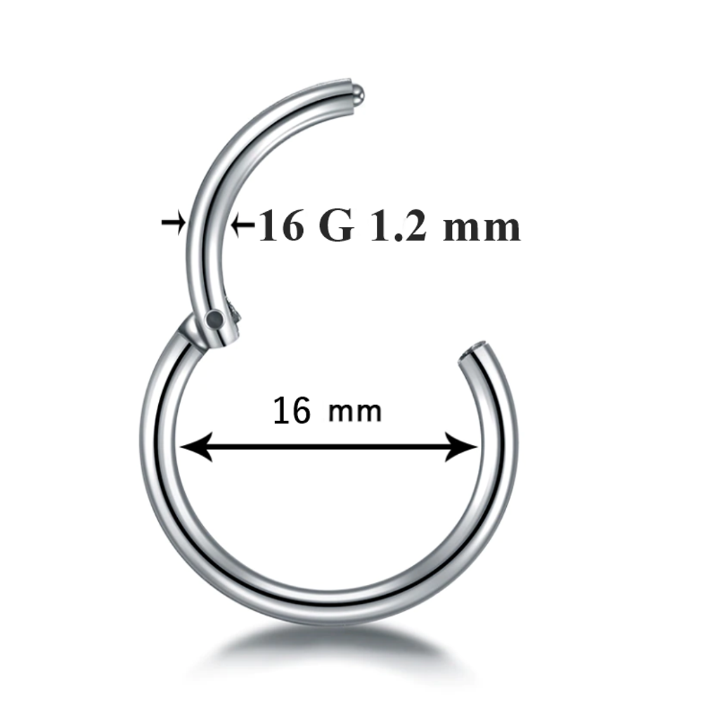 Кольцо-кликер с замком 16 мм толщиной 1,2 мм для пирсинга. Медицинская сталь