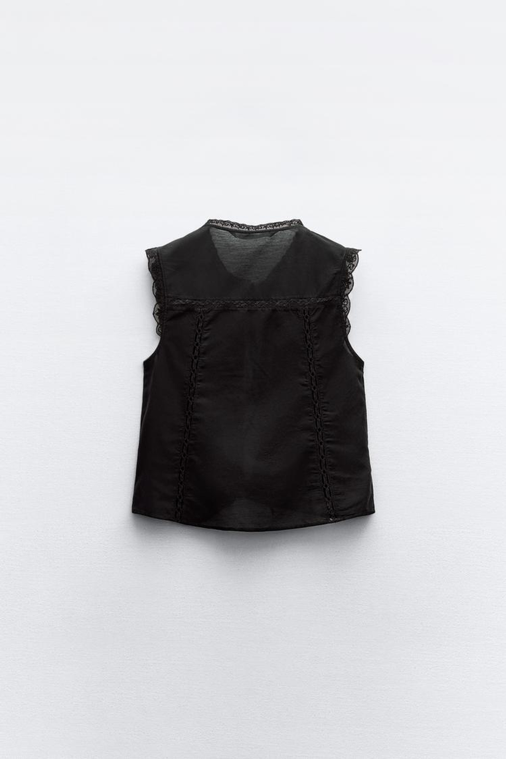 ZARA ТОП С ВЫШИВКОЙ И ЗАВЯЗКАМИ, ЧЕРНЫЙ