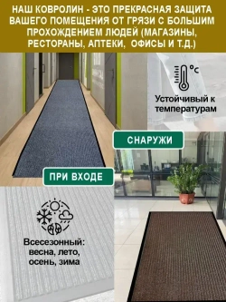 Ковролин на резиновой основе 80х250 для дома и офиса Серый