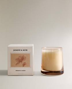 Zara Home Свеча ароматическая Jasmine & Musk 180 г, растительный воск, аромат цветочный древесный, Розовый