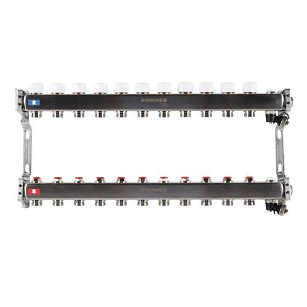Коллекторная группа для радиаторного отопления ROMMER RMS3201 - 1" на 11 контуров 3/4"EK