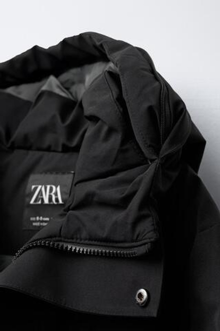 ZARA ПУХОВК С КАПЮШОНОМ, ЧЕРНЫЙ