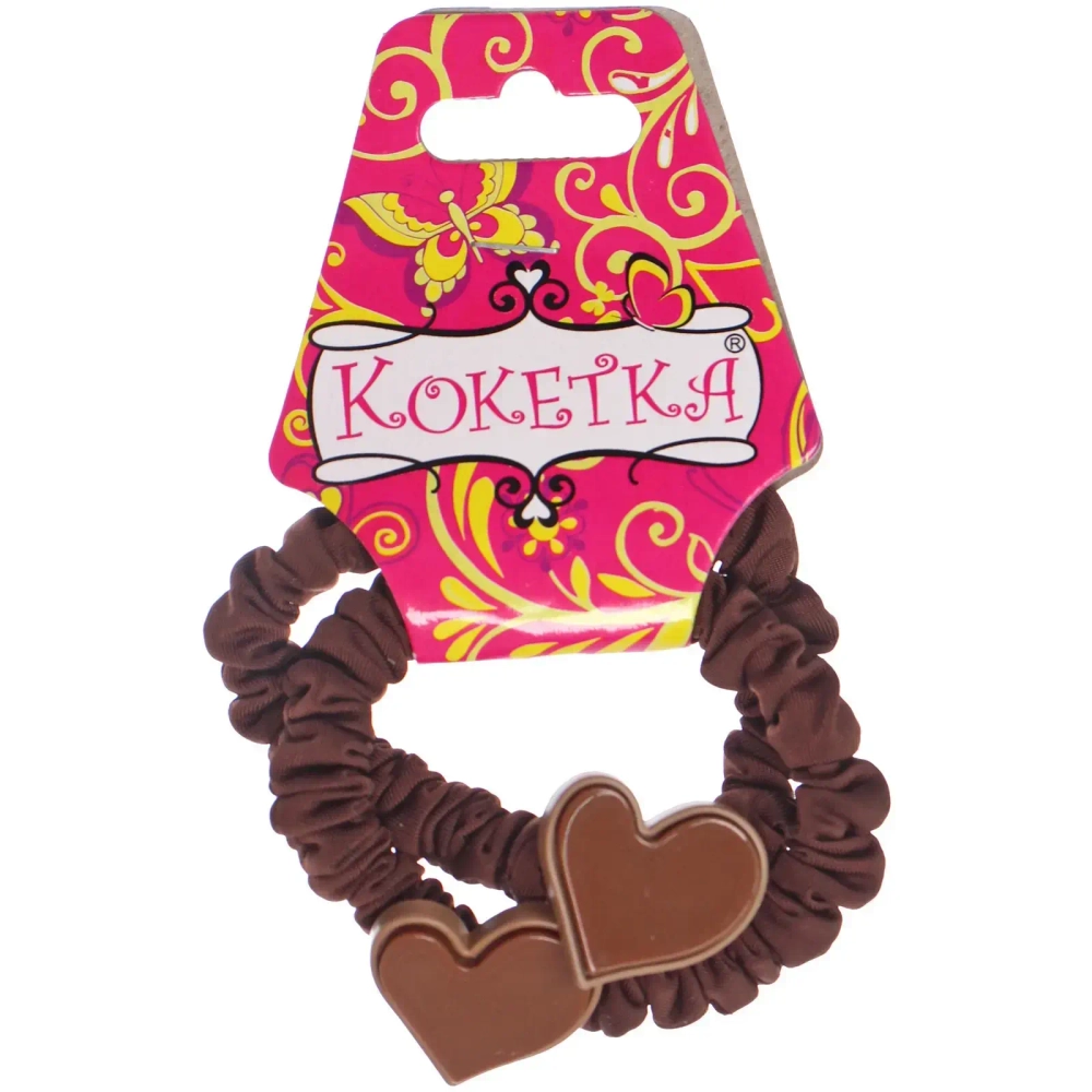 Резинки для волос 2шт «ФАНТЕЭГРО», сердечки, цвет черный, молочный и коричневый, d-5.5см (Кокетка)