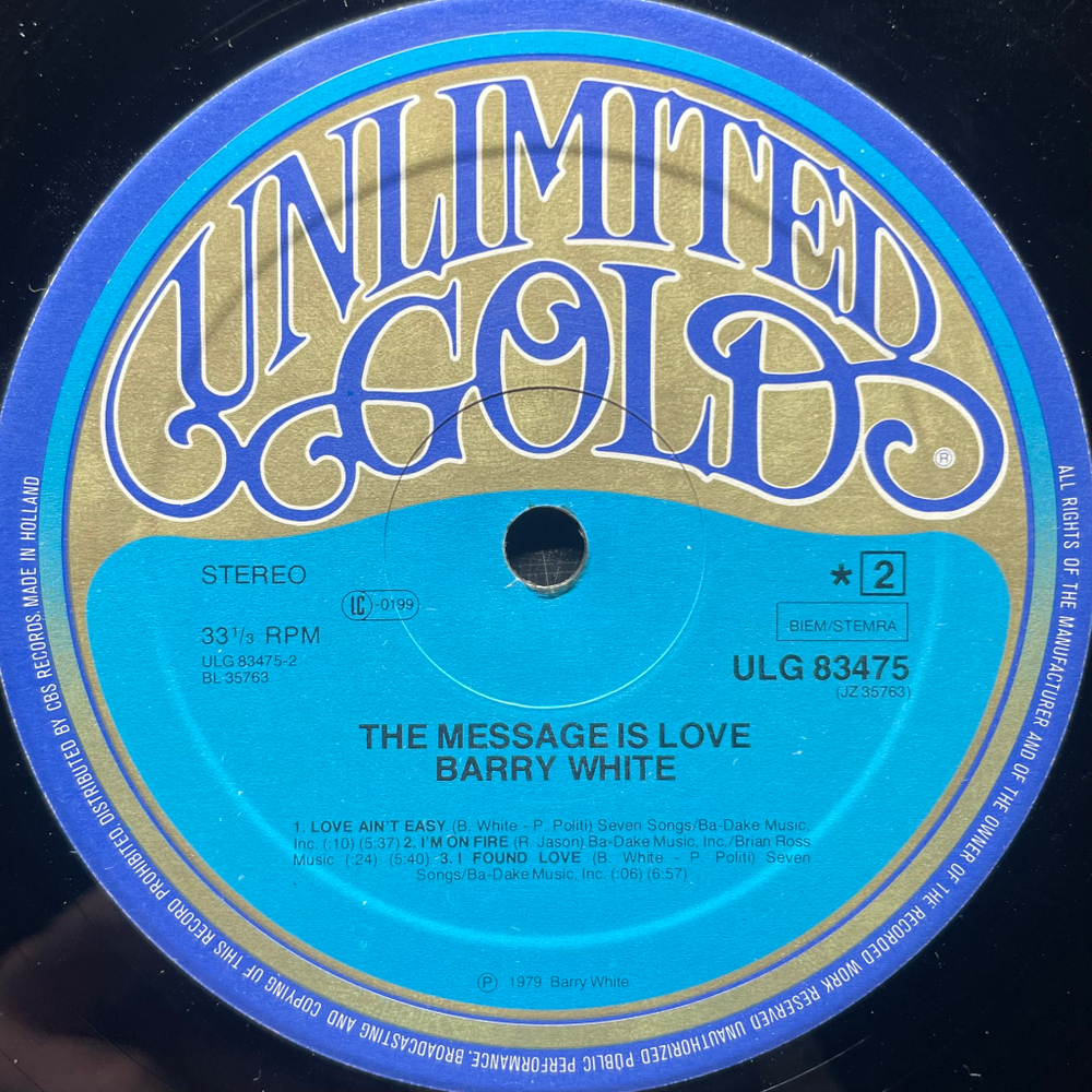 Barry White ‎– The Message Is Love (Голландия 1979г.)