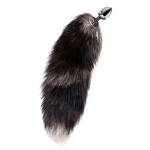 Серебристая металлическая анальная втулка 45см с хвостом чернобурой лисы размер S ToyFa Metal 712026-S