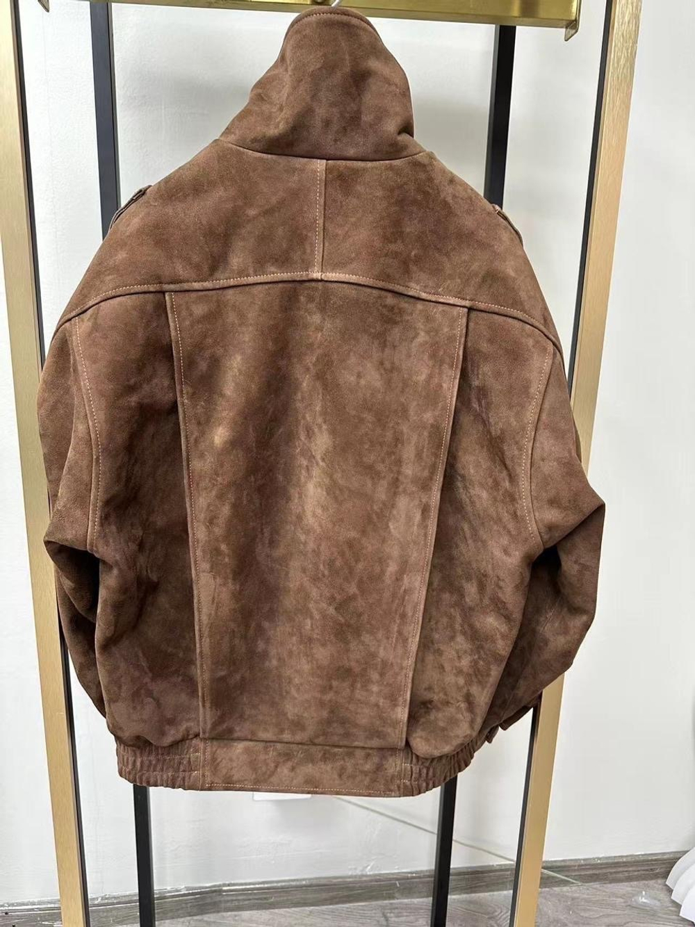 Бомбер "OVERSIZE" из замши "camel" с двойным воротником