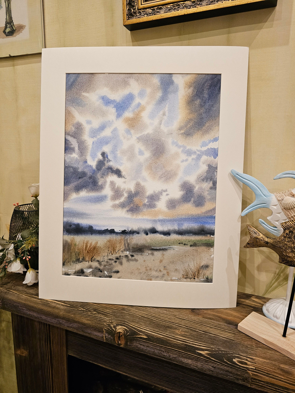 Картина авторская акварельная в паспарту 40х50 см на стену для интерьера "Смотря в небо"