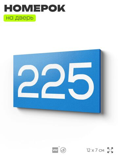 Номер на дверь 225, табличка на дверь для офиса, квартиры, кабинета, аудитории, склада, голубой 120х70 мм, Айдентика Технолоджи