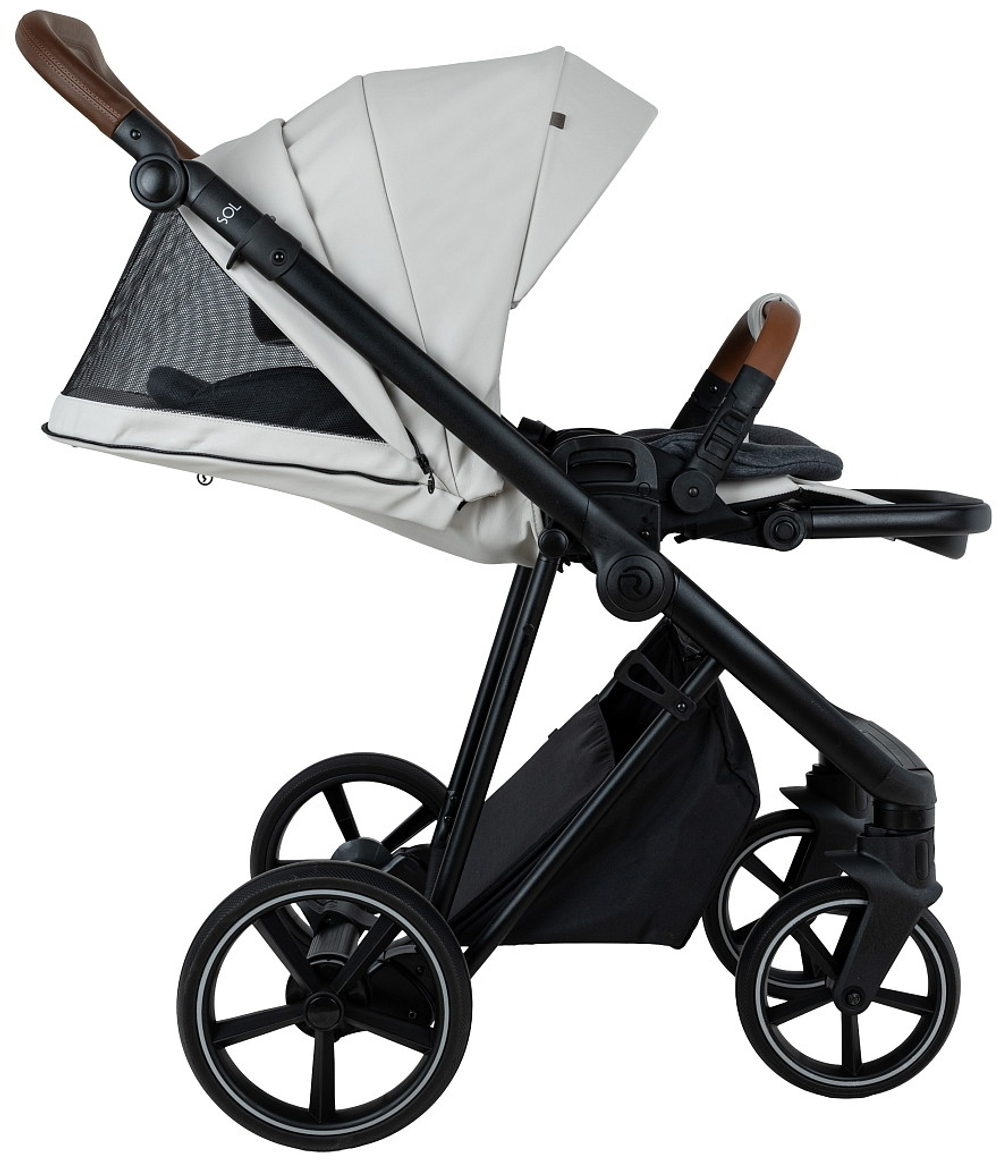 Детская коляска Roan Sol Vintage Leather 2.0 3 в 1 с автокреслом Pituso Baesa Pro Black,Beige Canopy SL/12/L Island Stone /Black/ руч.Коричневый