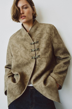 ZARA ЖАККАРДОВЫЙ БЛЕЙЗЕР С НАКИДКОЙ — ZW COLLECTION, СВЕТЛО-БЕЖЕВЫЙ