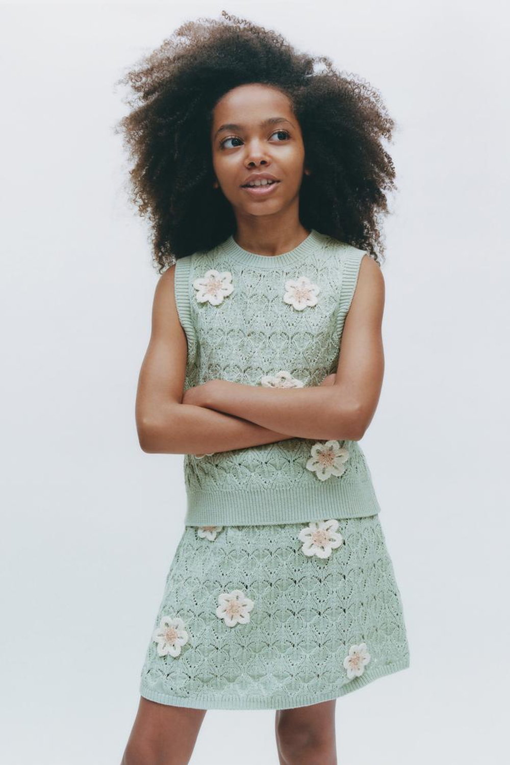 ZARA ТРИКОТАЖНАЯ ЮБКА С ЦВЕТОЧНЫМ УЗОРОМ И БУСИНАМИ, ЦВЕТ МОРСКОЙ ВОЛНЫ