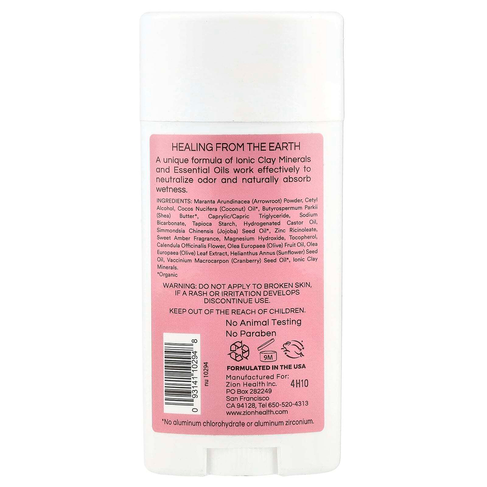 Zion Health, Bold, глиняный сухой дезодорант, сладкая амбра, 80 г (2,8 унции)
