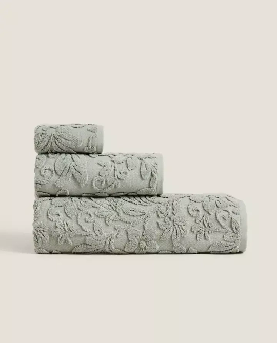 ZARA HOME ЖАККАРДОВОЕ ПОЛОТЕНЦЕ, ЗЕЛЕНЫЙ