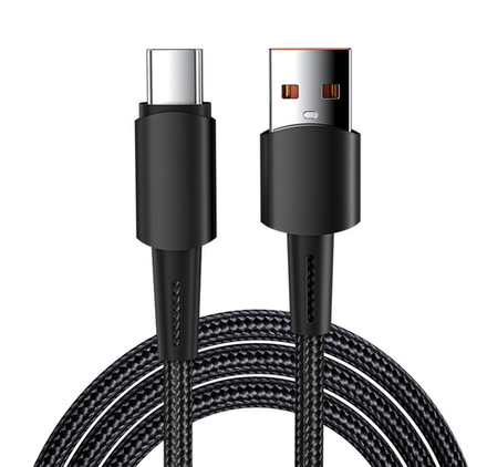 Кабель USB-A Type-C 6A 120Вт 1м в черной нейлоновой оплетке