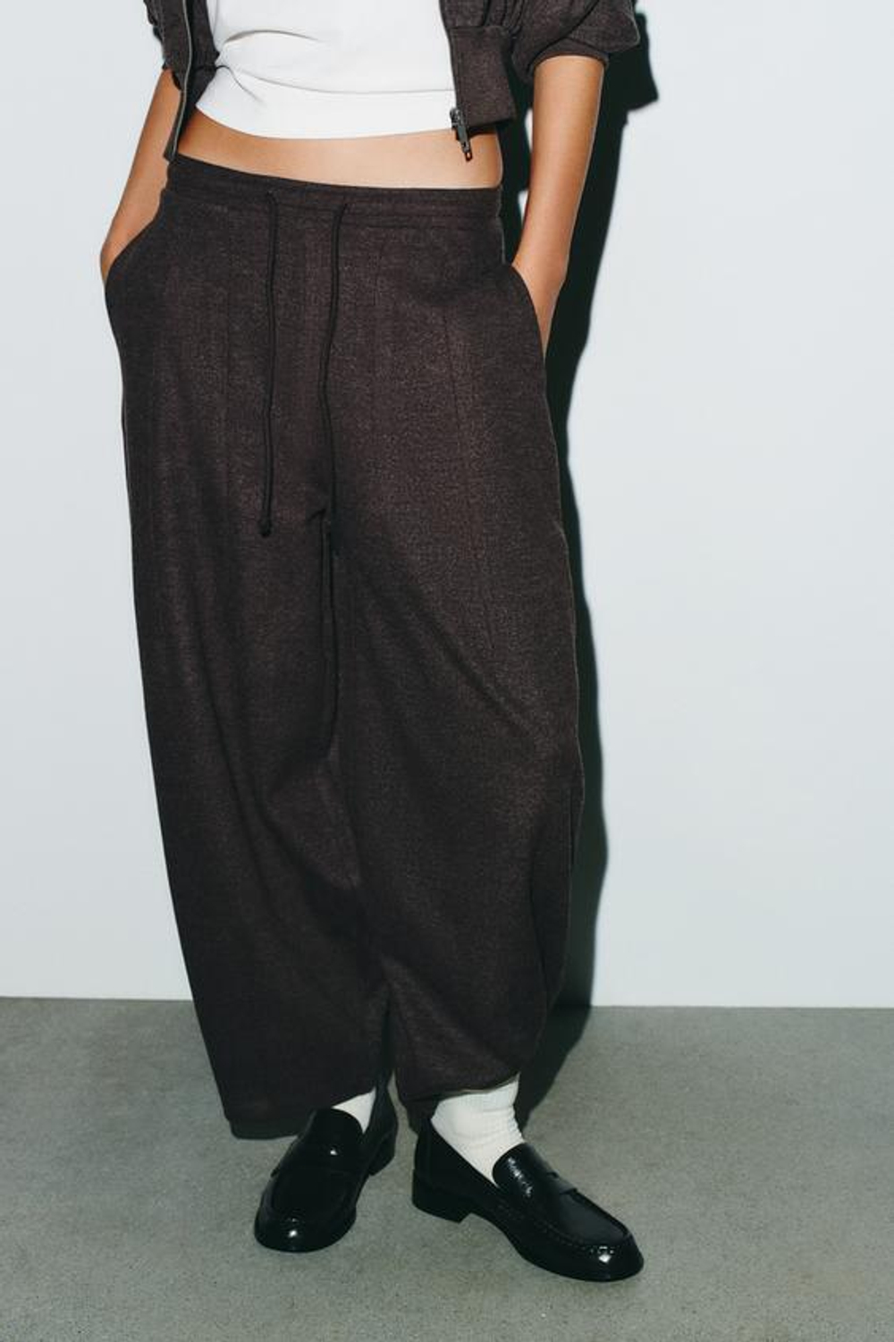 ZARA БРЮКИ BALLOON В РУБЧИК, КОРИЧНЕВЫЙ