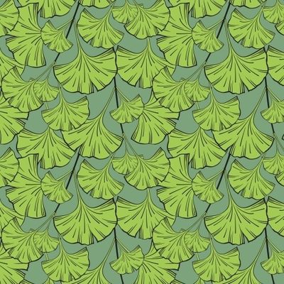 ЗЕЛЕНЫЕ ЛИСТЬЯ ГИНКГО БИЛОБА НА МЯТНОМ ФОНЕ