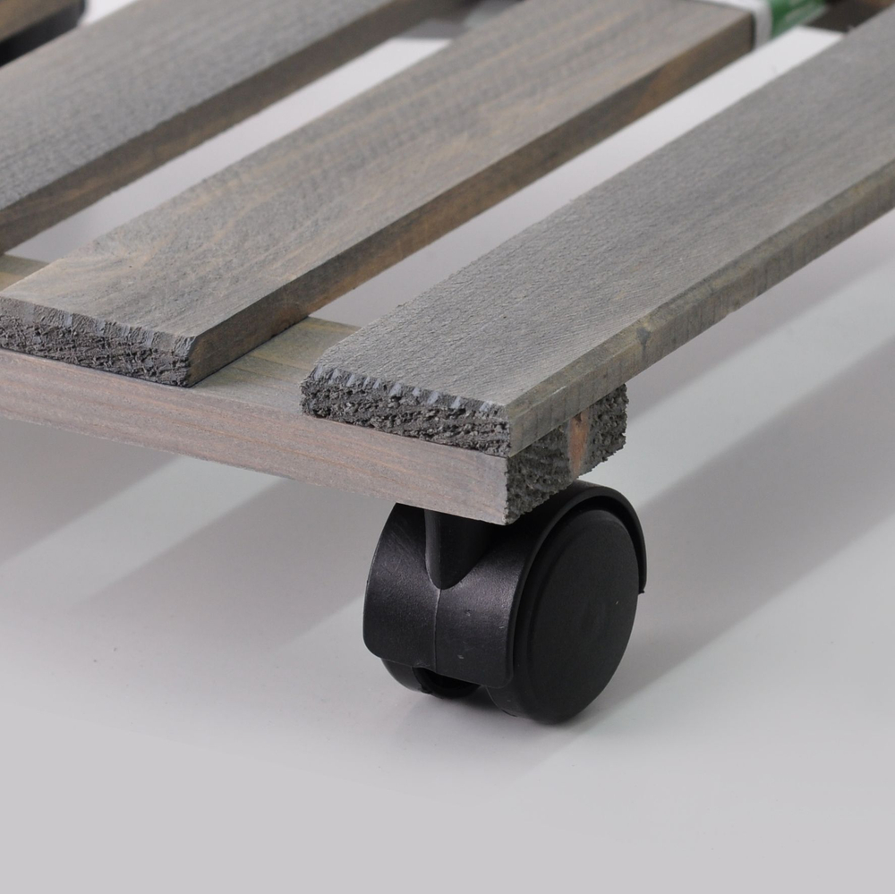 Подставка для цветов, 30х30х7, Флорэль, круглая на колесиках, этажерка, напольное, на подоконник, полка, из массива дерева, серый, Dipriz