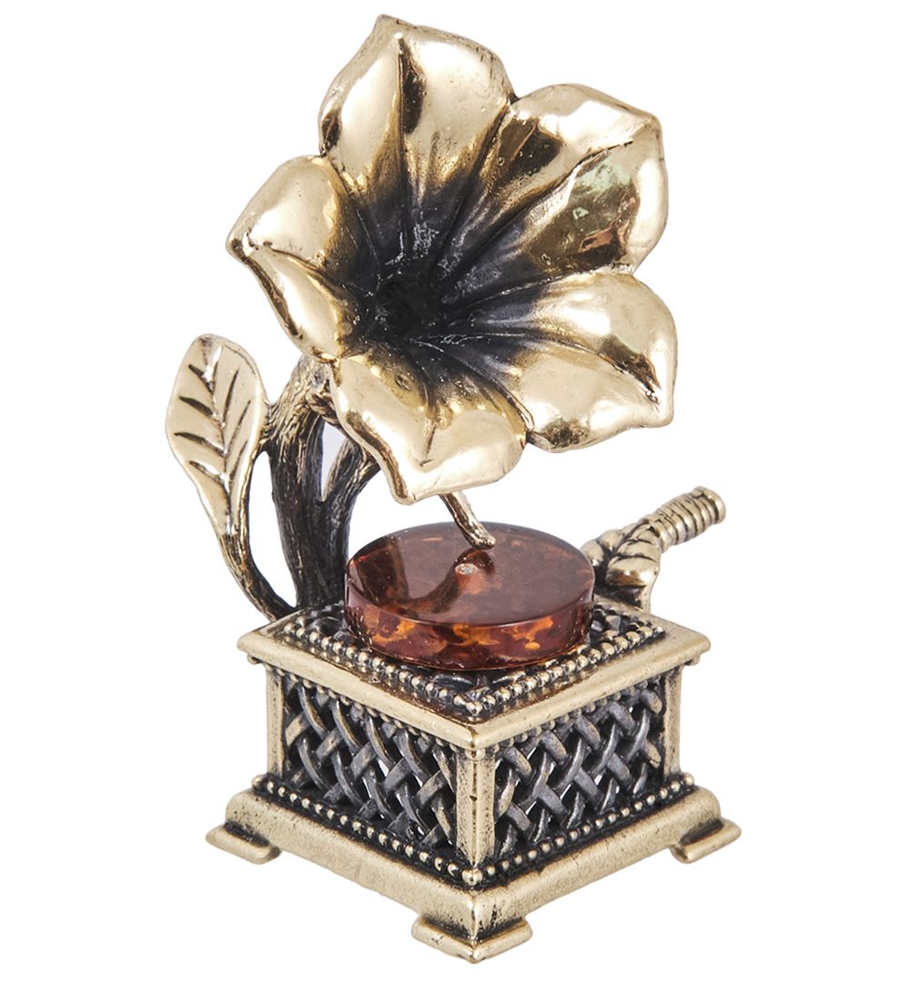 AM-4017 Фигурка «Граммофон Лилия» (латунь, янтарь)