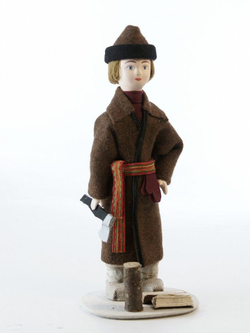 Фарфоровая кукла коллекционная Юный дровосек в зимней крестьянской одежде