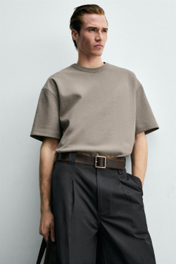 ZARA ТОЛСТОВКА СВОБОДНОГО КРОЯ С КОРОТКИМИ РУКАВАМИ, СЕРОВАТО-КОРИЧНЕВЫЙ