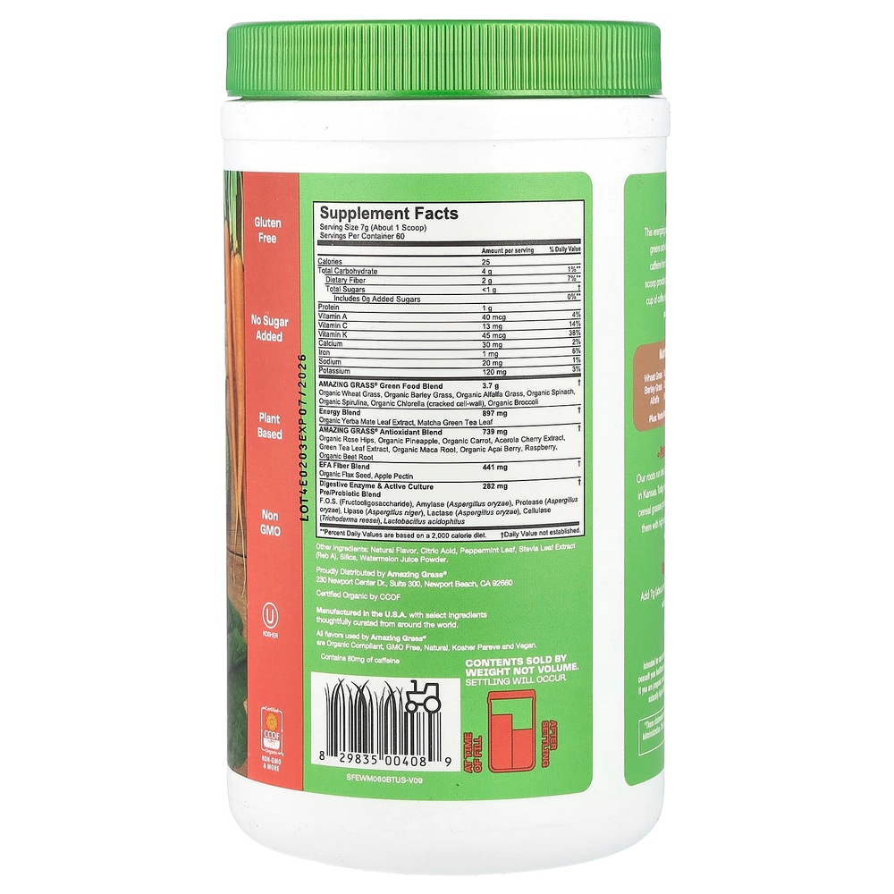 Amazing Grass, Greens Blend, Energy, арбуз, 420 г (14,8 унции)