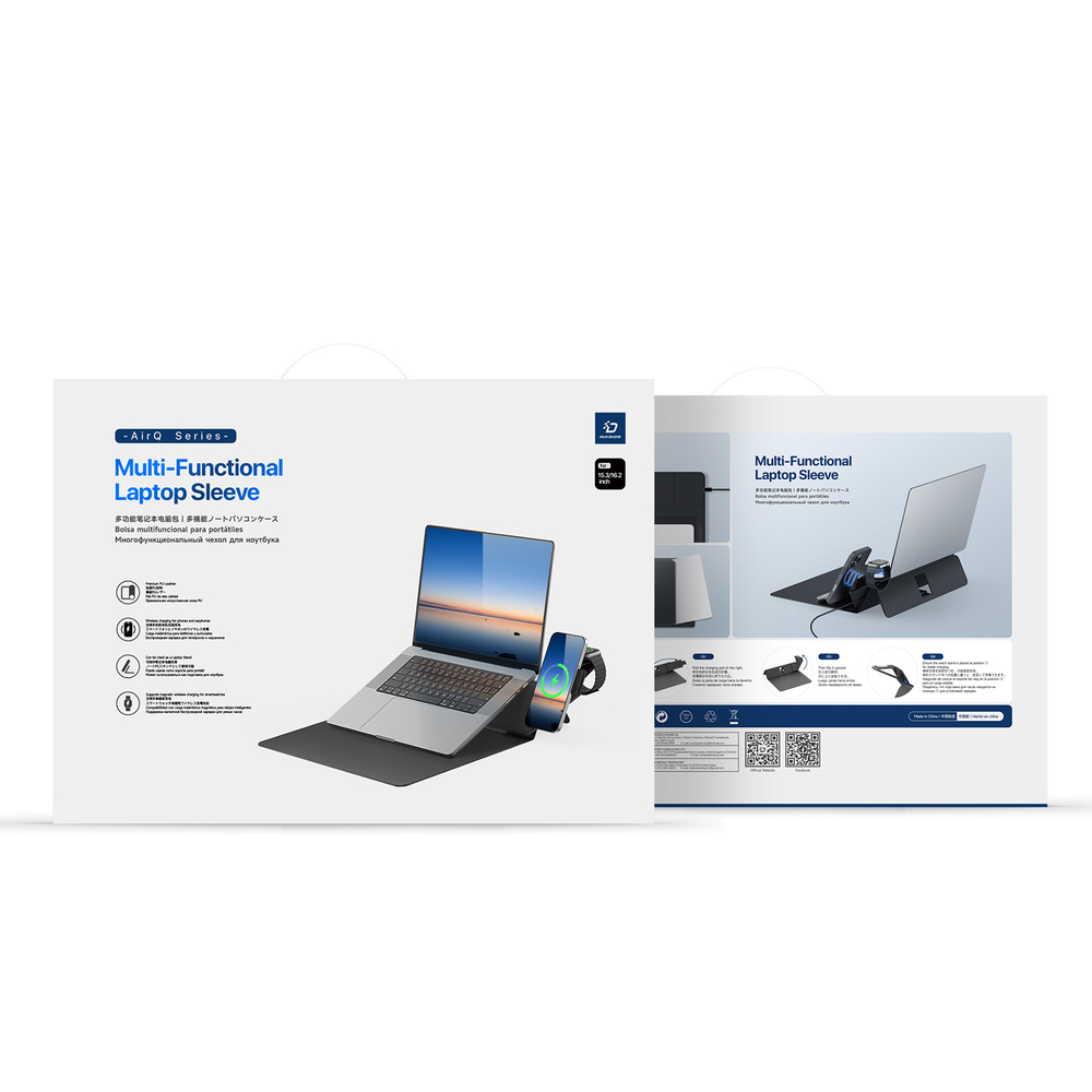 Универсальная портативная подставка 3в1 для ноутбука из кожи от Dux Ducis, серия AirQ Series, чехол для ноутбука, подставка и магнитное зарядное устройство в одном