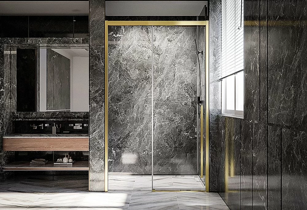 Душевая дверь Veconi Premium Trento PTD30-G-120-01-C4 прозрачная/профиль Брашированное золото брашированное