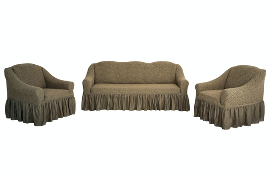 Комплект чехлов на диван и кресла с оборкой Жаккард, цвет Какао