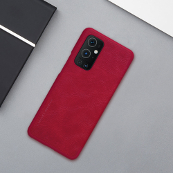 Кожаный чехол книжка красного цвета от Nillkin серии Qin Leather для смартфона OnePlus 9 Pro