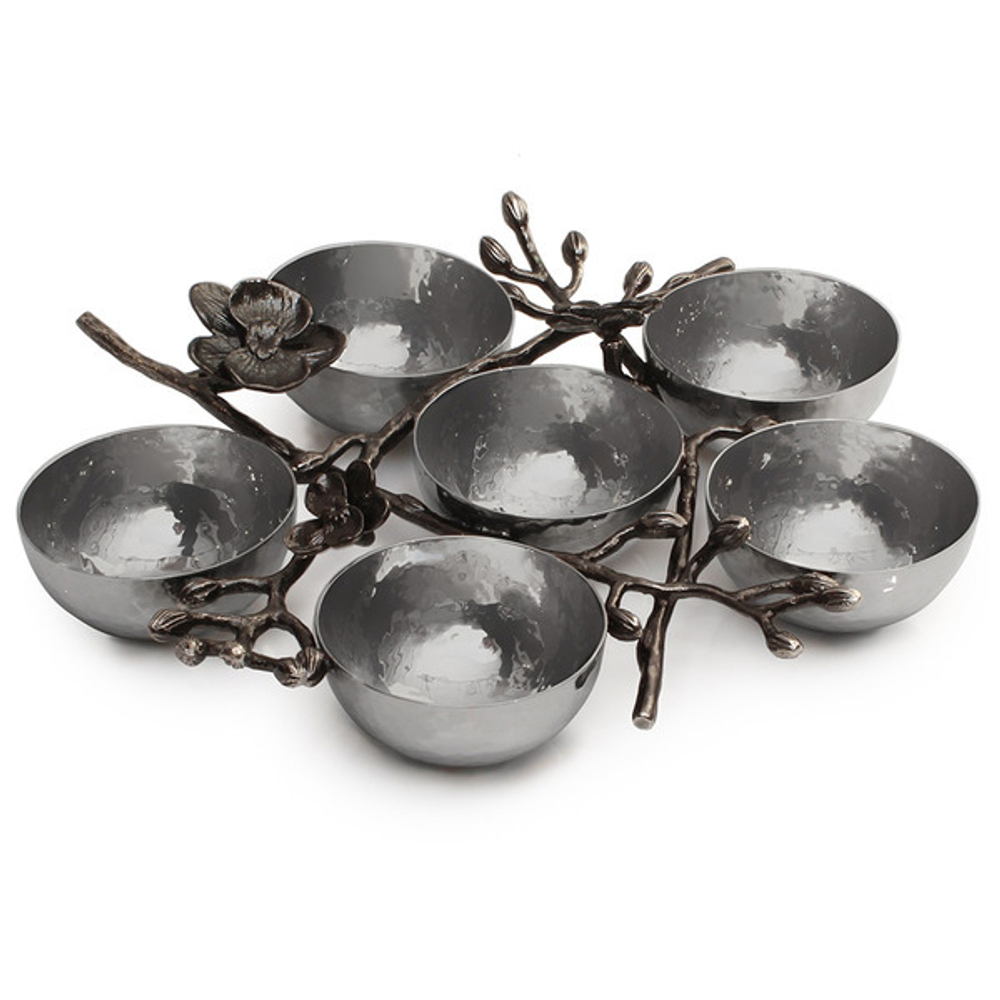 Менажница шестисекционная 28см Michael Aram Чёрная орхидея серебристая