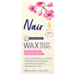 Nair, восковые полоски для ног и тела, с экстрактами орхидеи и вишни, 40 восковых полосок и 6 салфеток для кожи