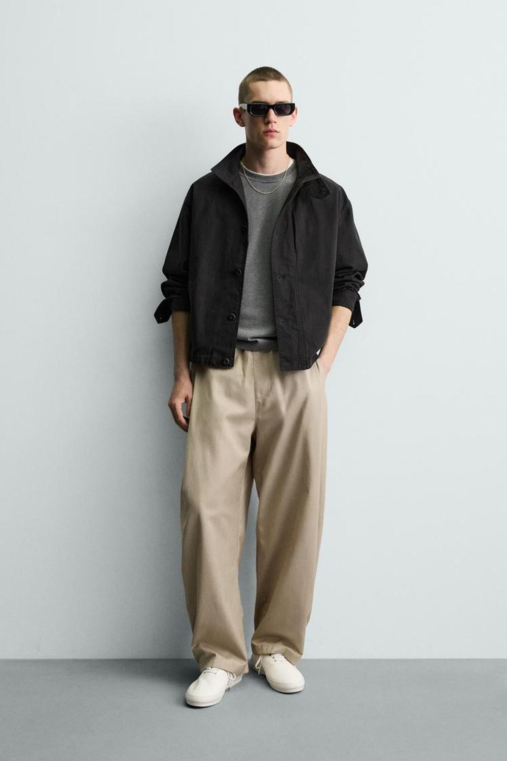 ZARA БРЮКИ BALLOON FIT С ЗАЩИПАМИ, БЕЖЕВЫЙ