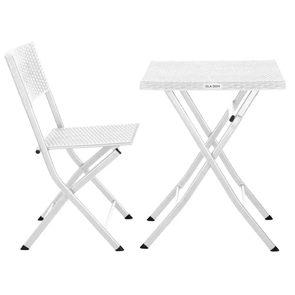 Набор складной садовой мебели RATTAN OLA DOM белый стол:580х715,стул:535х445х820