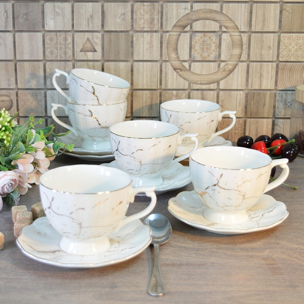 Чайный набор 12 предметов 220мл "Золотой мрамор" (00110487)